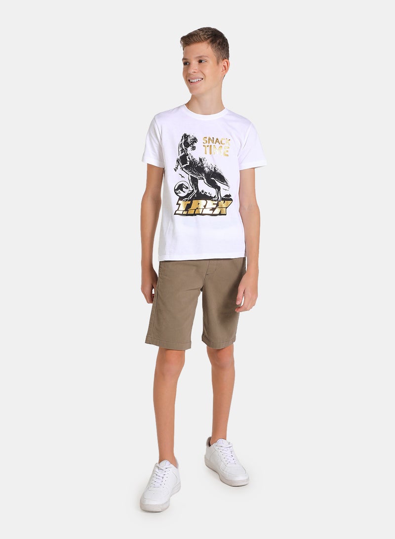 NEON Graphic Printed Crew Neck T-Shirt White/Black/Gold  - Image 2