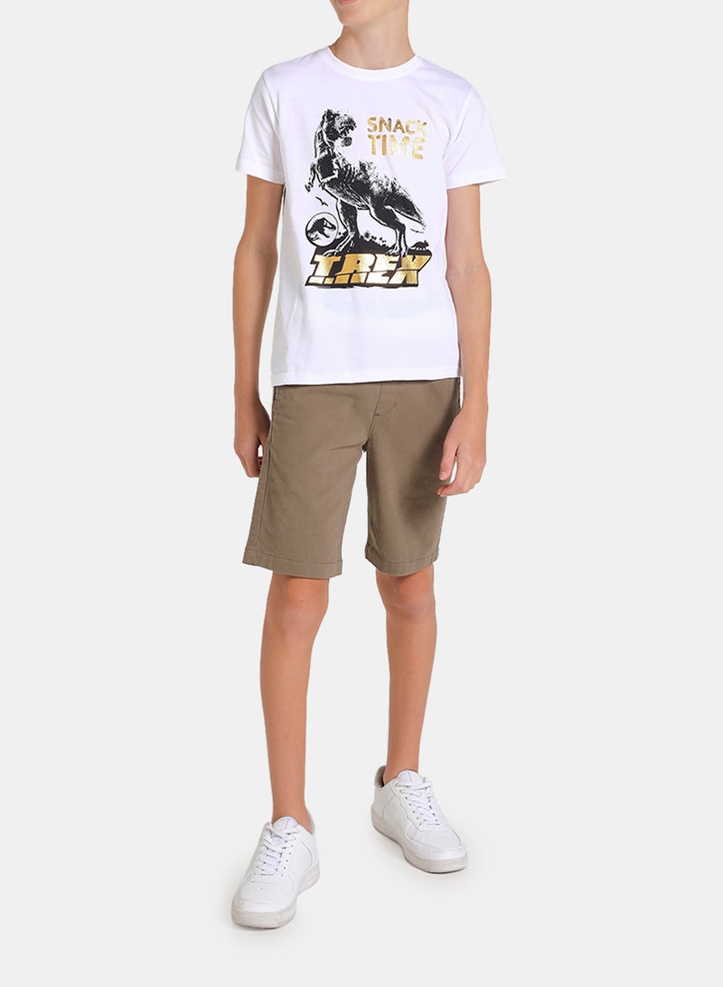 NEON Graphic Printed Crew Neck T-Shirt White/Black/Gold  - Image 3