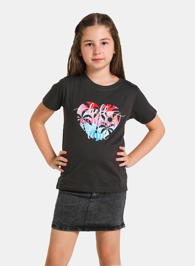 Neon Girls Crew Neck Short Sleeve T-Shirt Jet Black - Image 1