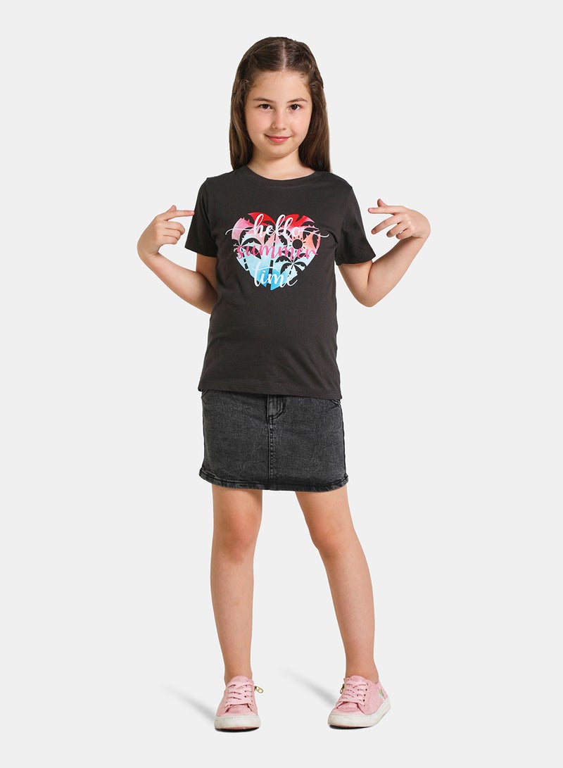 Neon Girls Crew Neck Short Sleeve T-Shirt Jet Black - Image 2