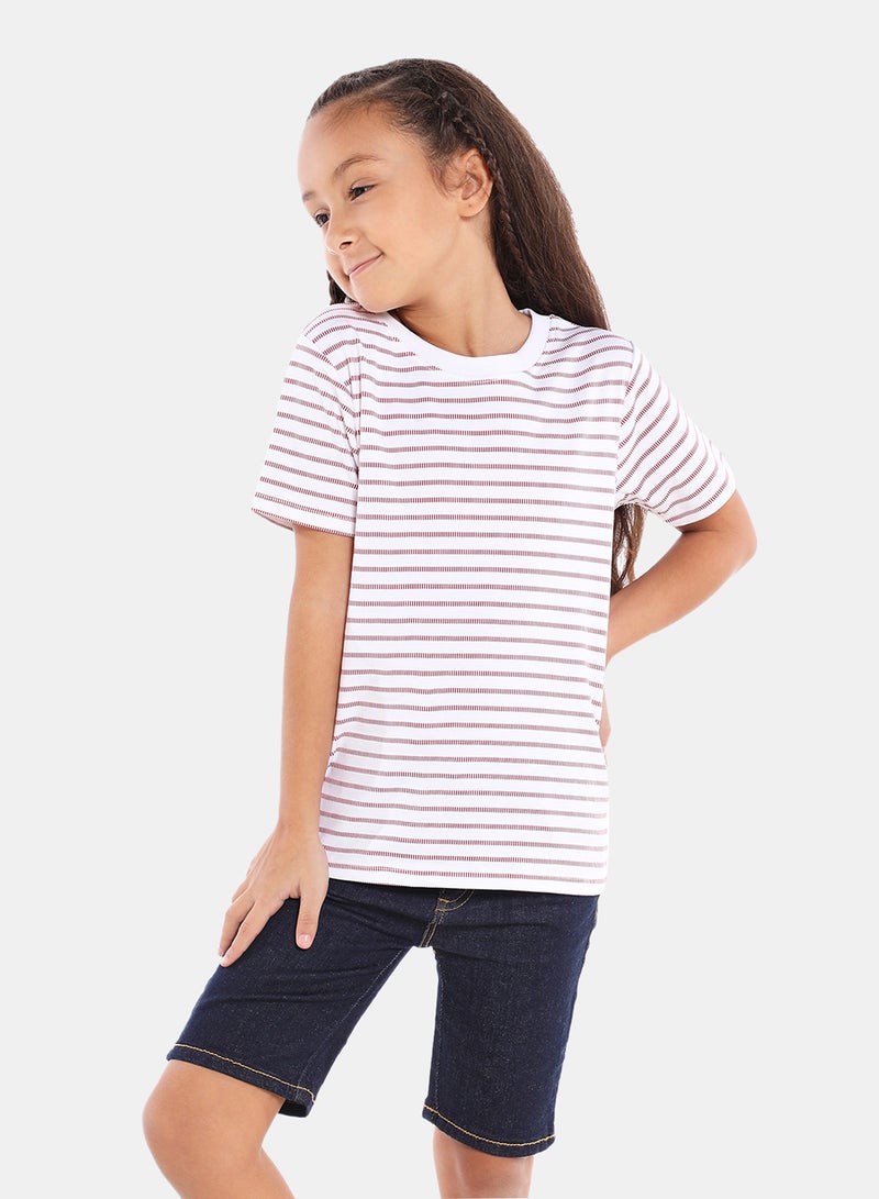Neon Stripes Printed Crew Neck T-Shirt Red/White  - Image 1