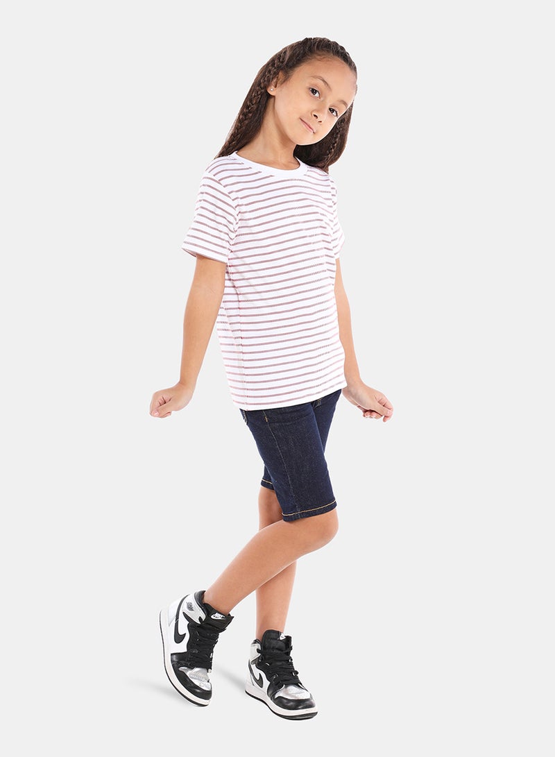 Neon Stripes Printed Crew Neck T-Shirt Red/White  - Image 2