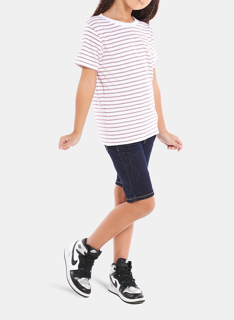 Neon Stripes Printed Crew Neck T-Shirt Red/White  - Image 3