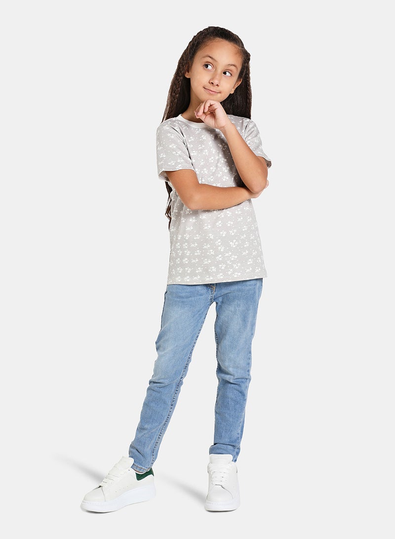 Neon Printed Crew Neck T-Shirt Grey/White - Image 2