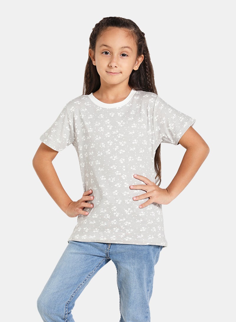 Neon Printed Crew Neck T-Shirt Grey/White - Image 1