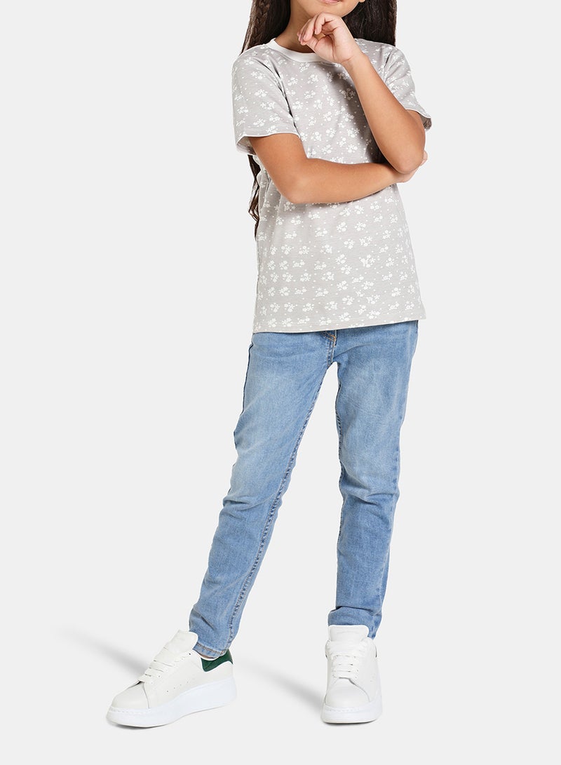 Neon Printed Crew Neck T-Shirt Grey/White - Image 3