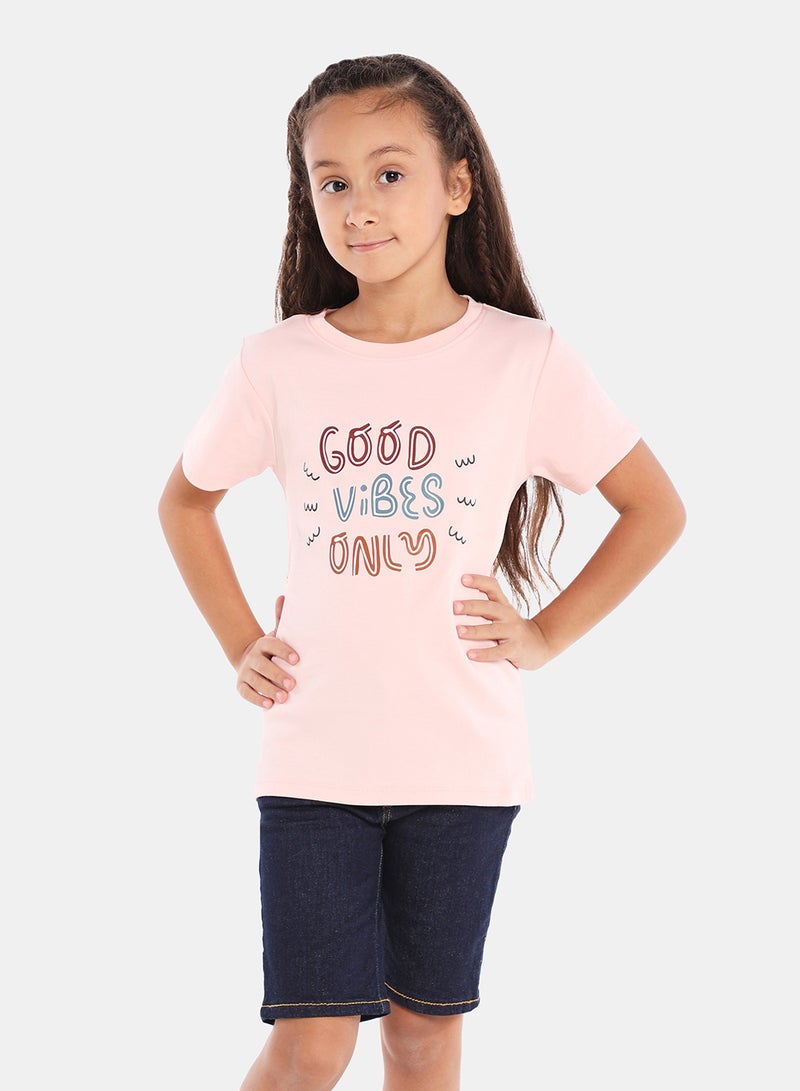 Girls Crew Neck Short Sleeve T-Shirt Baby  Pink - v1648653938/N48640951V_1