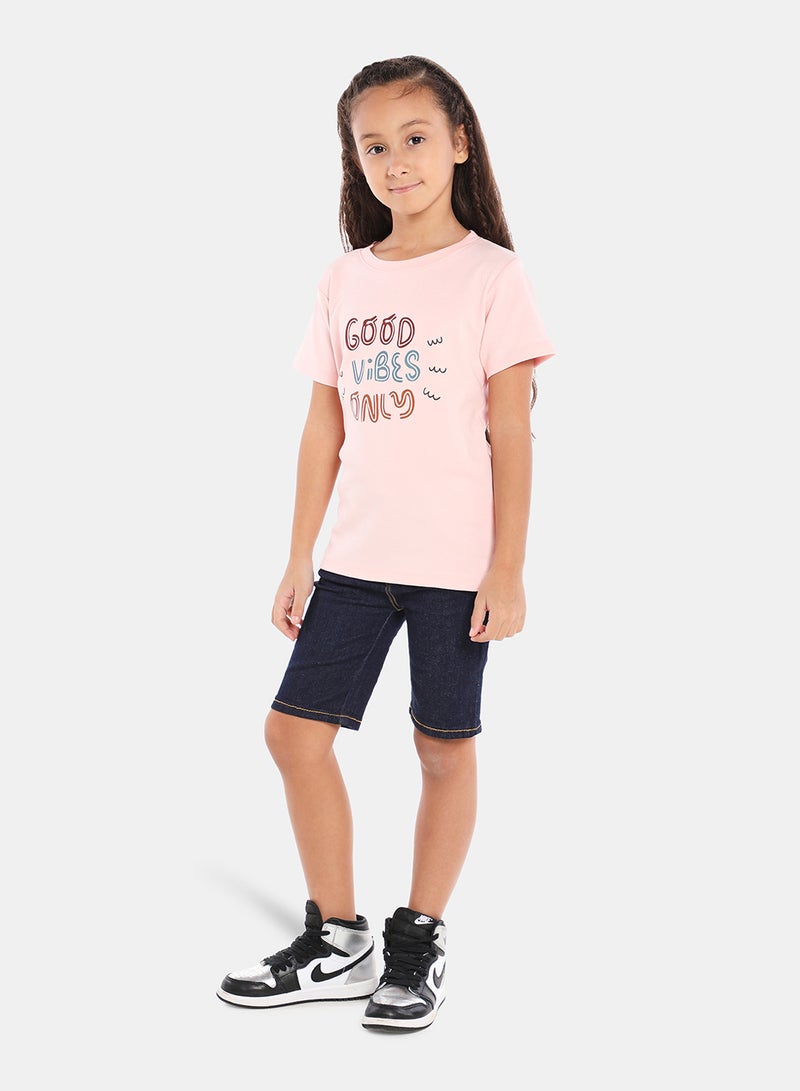 Girls Crew Neck Short Sleeve T-Shirt Baby  Pink - v1648653938/N48640951V_2