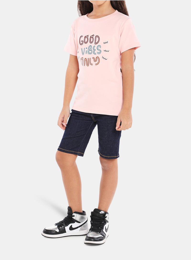Neon Girls Crew Neck Short Sleeve T-Shirt Baby  Pink - Image 3