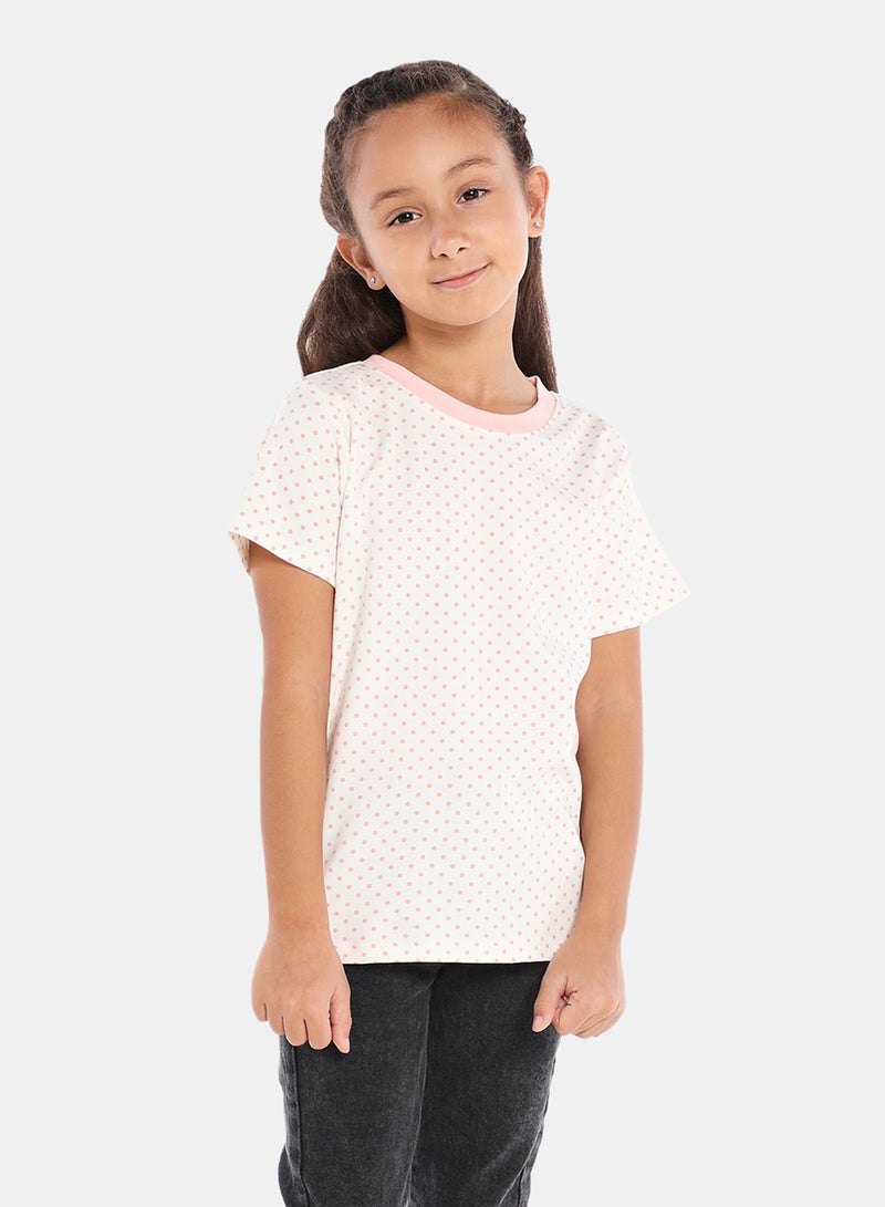 NEON Polka Dot Printed Crew Neck T-Shirt White/Pink  - Image 1