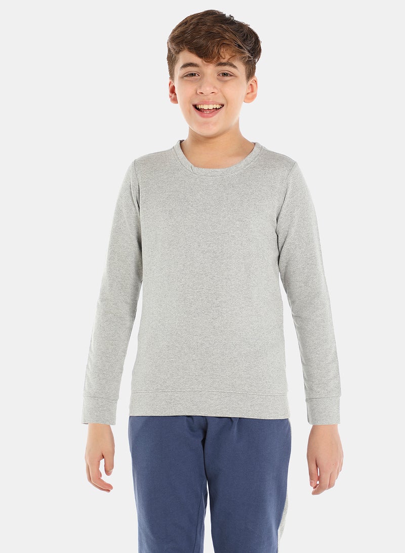 QUWA Boys Pack Of 2 Solid Pattern Long Sleeve Crew Neck Sweatshirt Light Purple/Grey  - Image 1
