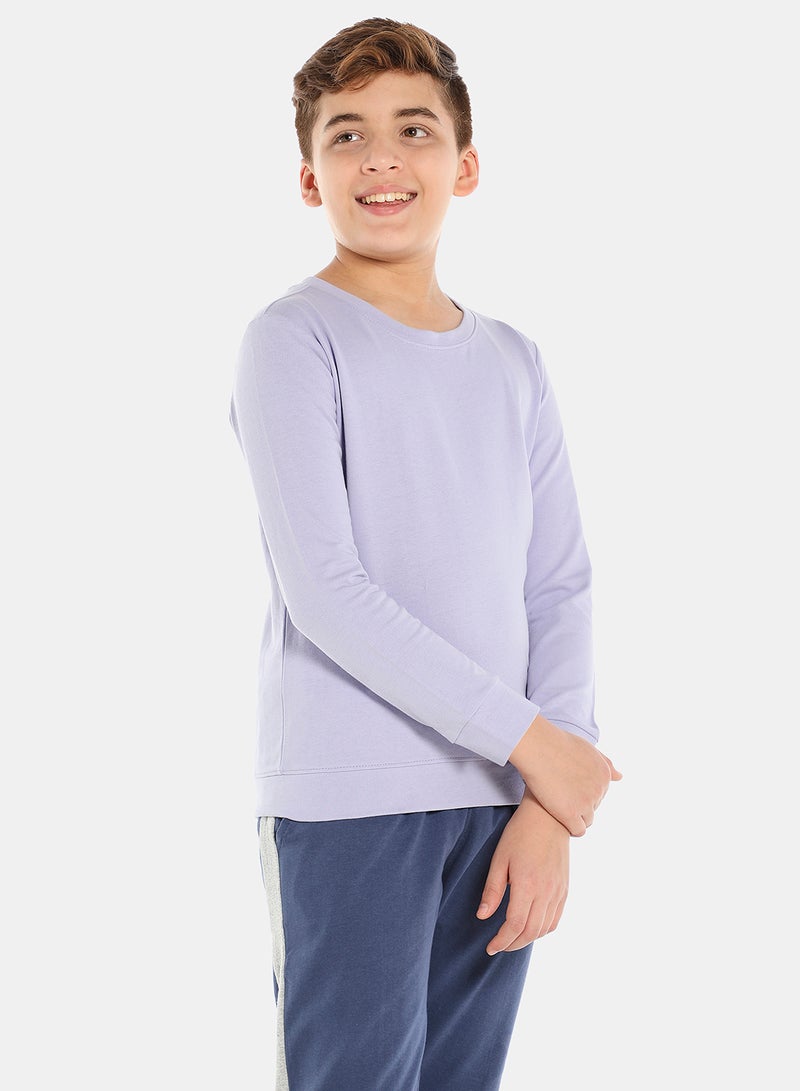 QUWA Boys Pack Of 2 Solid Pattern Long Sleeve Crew Neck Sweatshirt Light Purple/Grey  - Image 4