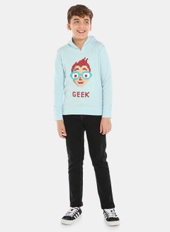 QUWA Comfortable Boys Graphic Printed Hoodie Blue  - Image 2