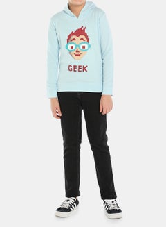 QUWA Comfortable Boys Graphic Printed Hoodie Blue  - Image 3