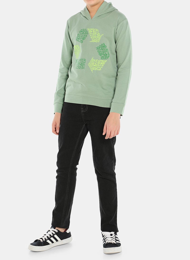 QUWA - Elegant Boys Graphic Printed Hoodie Dark Green - Image 1