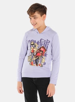 QUWA Stylish Boys Graphic Printed Hoodie Light Purple  - Image 1