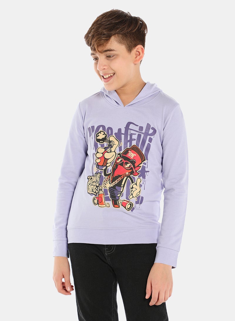 QUWA - Stylish Boys Graphic Printed Hoodie Light Purple - Image 1