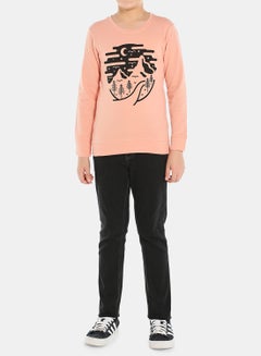QUWA Comfortable Boys Graphic Printed Long Sleeve cotton Crew Neck Sweatshirt Pink/Black  - Image 3