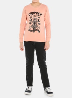 QUWA Elegant Boys Graphic Printed Long Sleeve Cotton Crew Neck Sweatshirt Pink/Black  - Image 3
