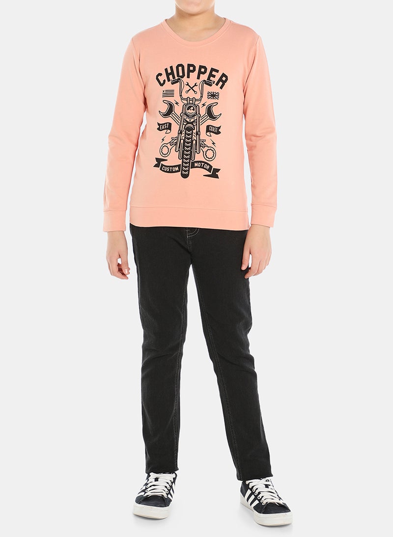 QUWA Elegant Boys Graphic Printed Long Sleeve Cotton Crew Neck Sweatshirt Pink/Black  - Image 3