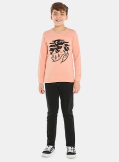 QUWA Comfortable Boys Graphic Printed Long Sleeve cotton Crew Neck Sweatshirt Pink/Black  - Image 2