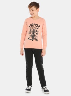 QUWA Elegant Boys Graphic Printed Long Sleeve Cotton Crew Neck Sweatshirt Pink/Black  - Image 2
