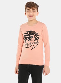 QUWA Comfortable Boys Graphic Printed Long Sleeve cotton Crew Neck Sweatshirt Pink/Black  - Image 1