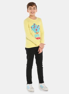 QUWA Stylish Boys Graphic Printed Crew Neck Sweatshirt Light Yellow  - Image 2