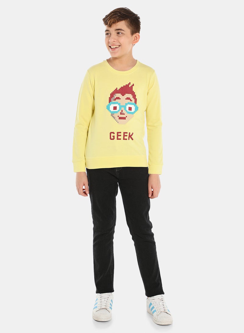QUWA Boys Elegant Graphic Printed Crew Neck Sweatshirt Yellow/Blue  - Image 2