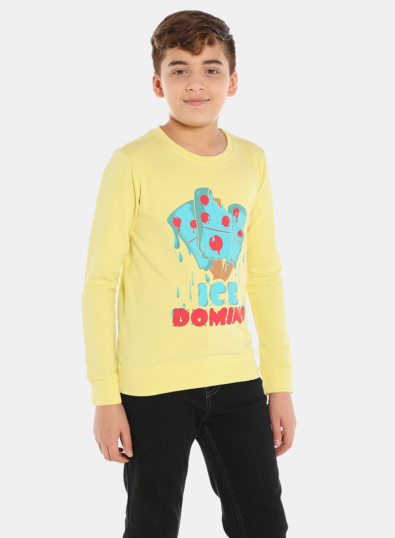 QUWA - Stylish Boys Graphic Printed Crew Neck Sweatshirt Light Yellow - Image 1