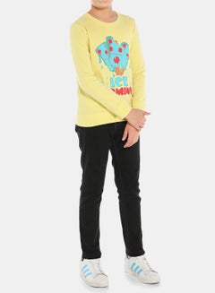 QUWA Stylish Boys Graphic Printed Crew Neck Sweatshirt Light Yellow  - Image 3