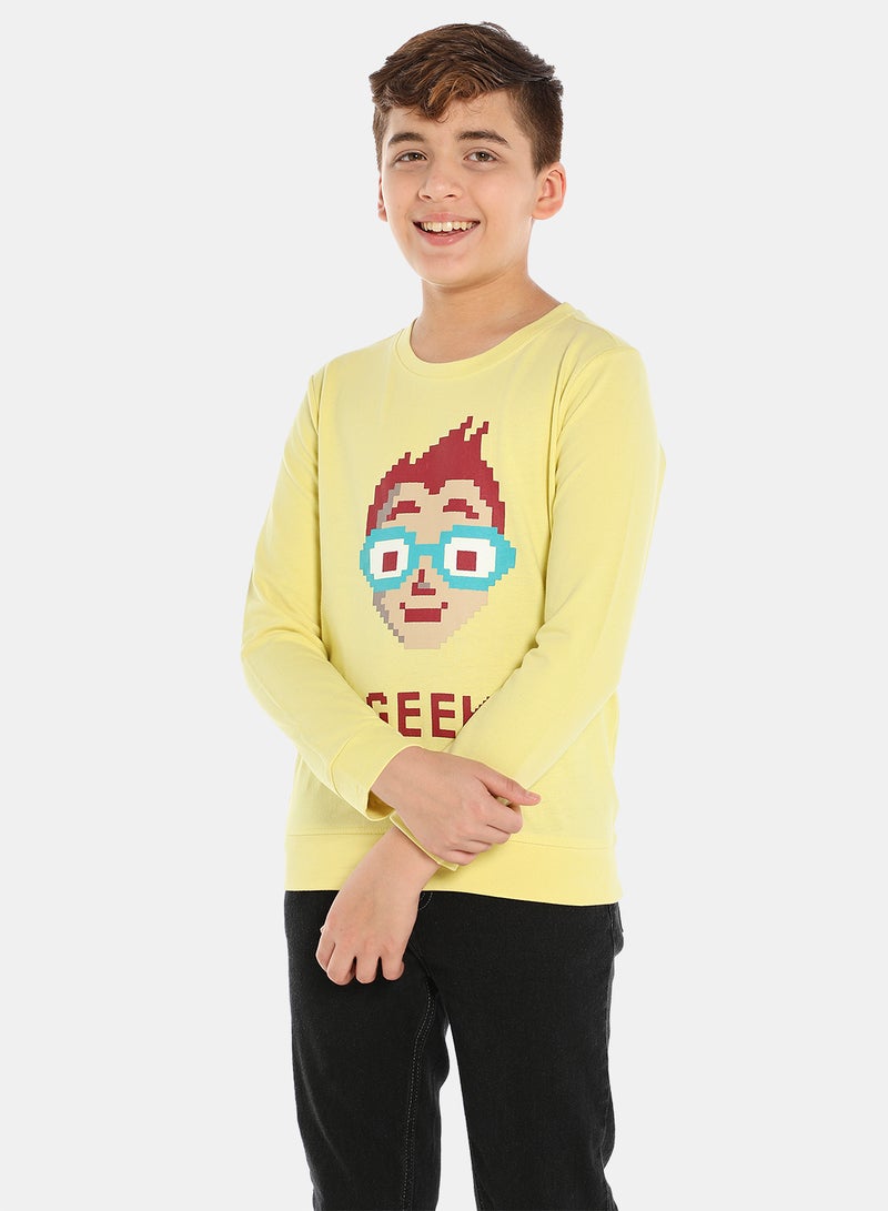 QUWA Boys Elegant Graphic Printed Crew Neck Sweatshirt Yellow/Blue  - Image 1