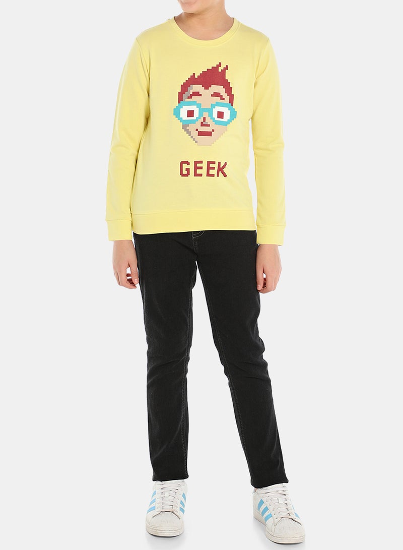 QUWA Boys Elegant Graphic Printed Crew Neck Sweatshirt Yellow/Blue  - Image 3