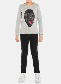 QUWA Boys  Graphic Printed Crew Neck Sweatshirt Grey  - Image 3