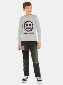 QUWA Boys Comfortable Graphic Printed Crew Neck Sweatshirt Light Grey  - Image 2