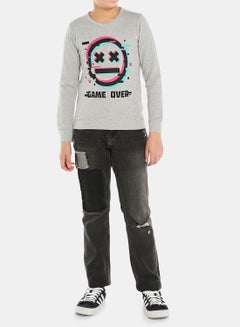 QUWA Boys Comfortable Graphic Printed Crew Neck Sweatshirt Light Grey  - Image 3