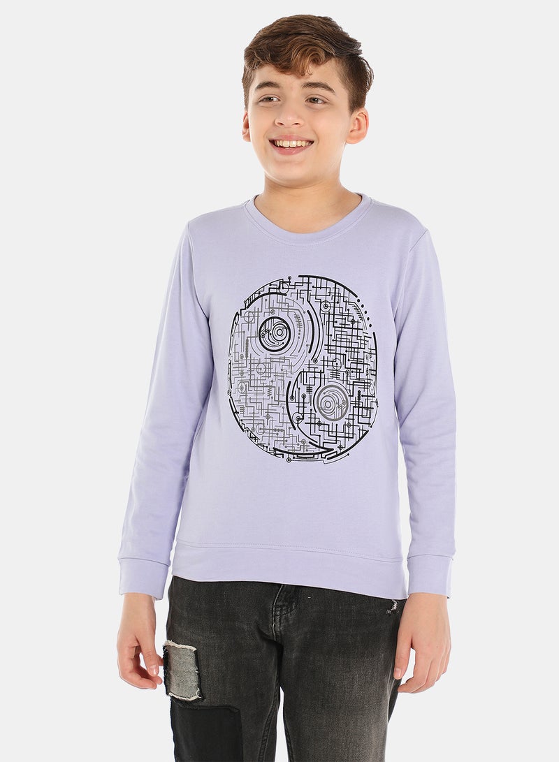 QUWA - Boys Trendy Graphic Printed Crew Neck Sweatshirt Light Purple/Black - Image 1