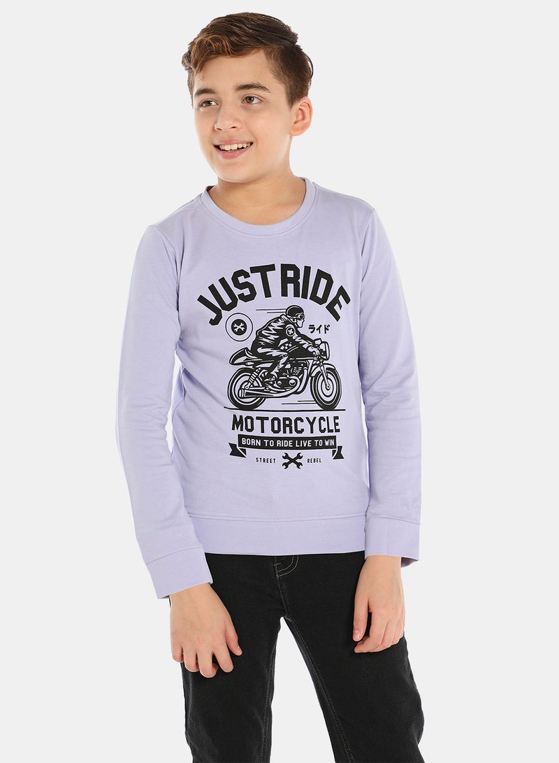 QUWA - Boys Stylish Graphic Printed Crew Neck Sweatshirt Light Purple/Black - Image 1