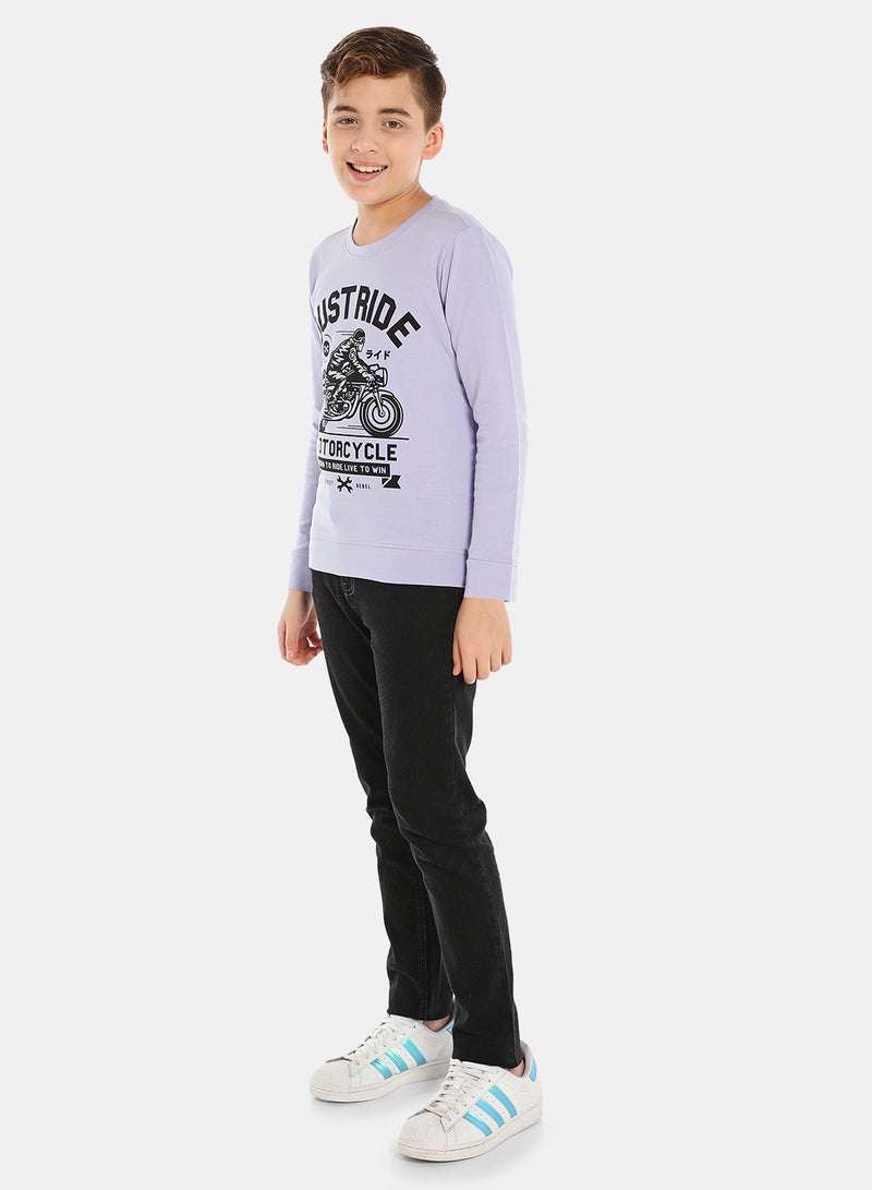 QUWA - Boys Stylish Graphic Printed Crew Neck Sweatshirt Light Purple/Black - Image 1