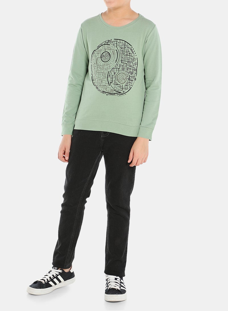 QUWA Graphic Printed Sweatshirt Olive/Black/Grey  - Image 3