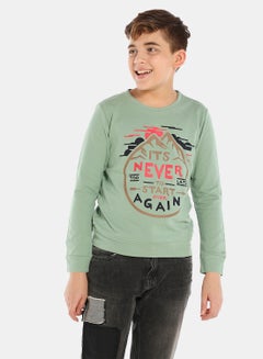 Boys Graphic Printed Crew Neck Sweatshirt Olive