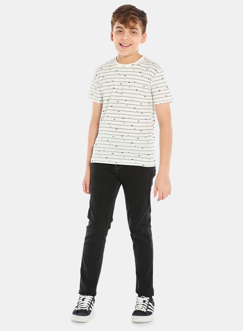 NEON Boys Round Neck Short Sleeve T-Shirt Ivory/Black  - Image 2