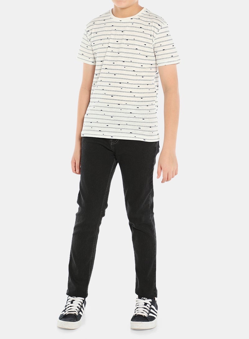 NEON Boys Round Neck Short Sleeve T-Shirt Ivory/Black  - Image 3