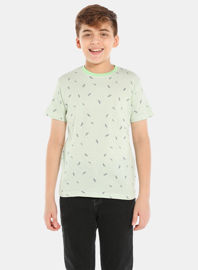 NEON Boys Crew Neck Short Sleeve T-Shirt Ivory/Green  - Image 1