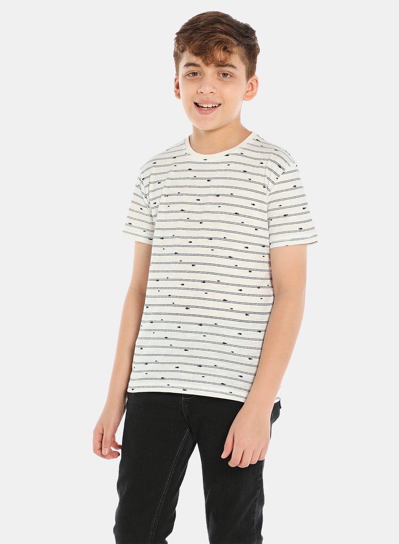 NEON Boys Round Neck Short Sleeve T-Shirt Ivory/Black  - Image 1