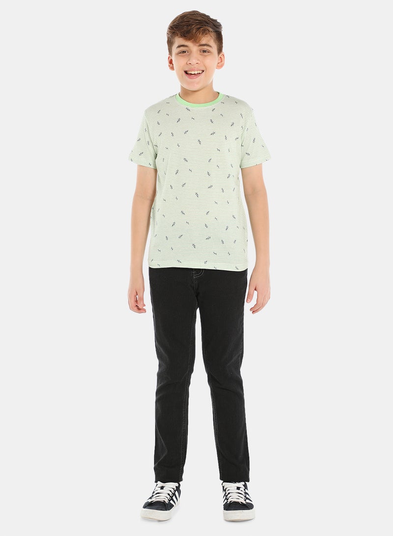 NEON Boys Crew Neck Short Sleeve T-Shirt Ivory/Green  - Image 2