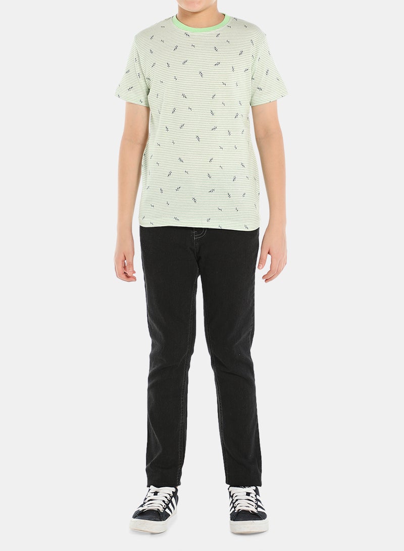 NEON Boys Crew Neck Short Sleeve T-Shirt Ivory/Green  - Image 3