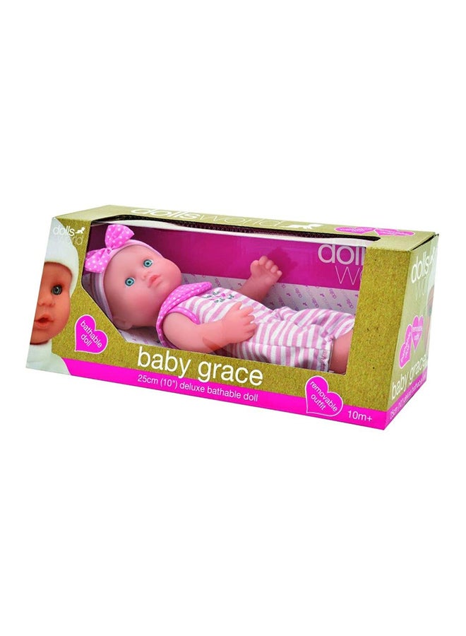 Baby Grace Deluxe Bathable All Vinyl Doll With Removable Outfit And Headband,Stripes Outfit 25cm