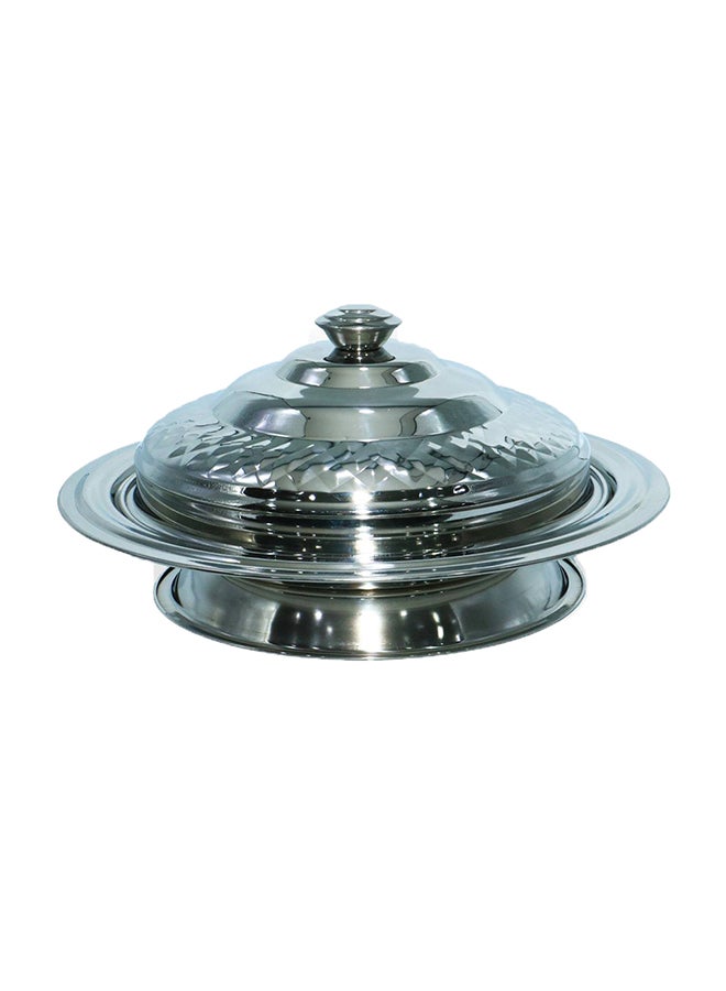 Stainless Steel Gouzi Serving Bowl With Lid Silver 45x45x10cm