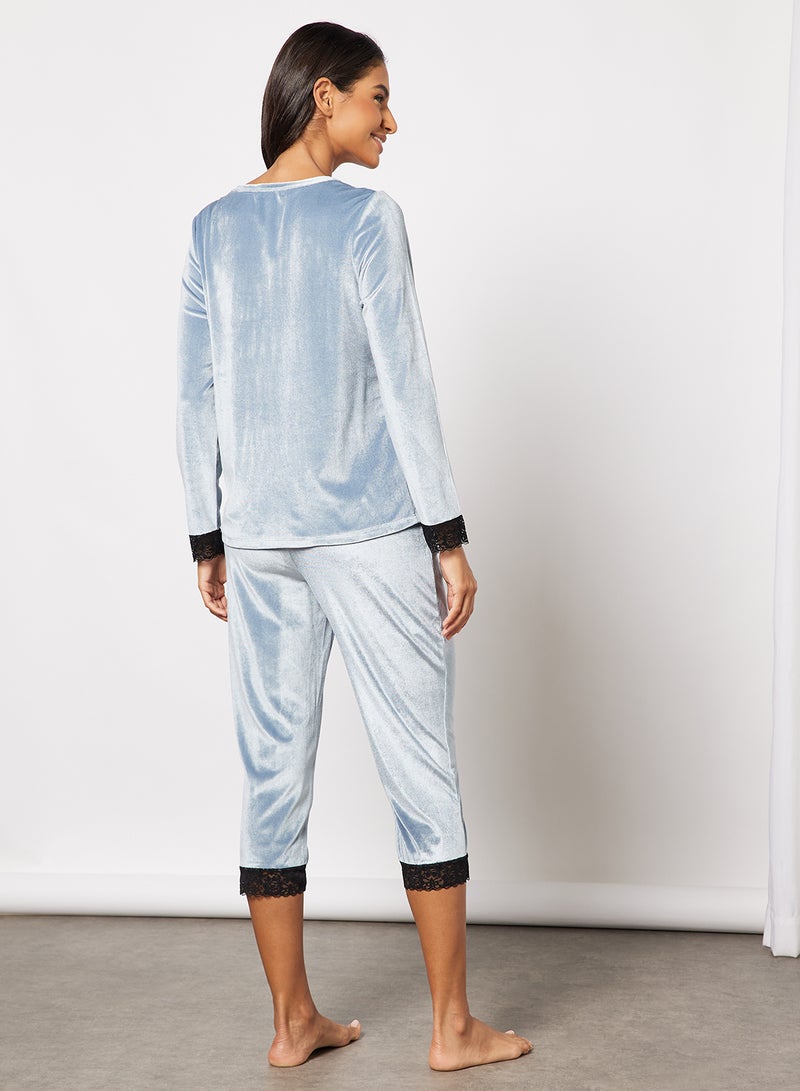 Aila Women's Pack Of 2 Velvet Top And Bottom Pyjama Set Grey - Image 2